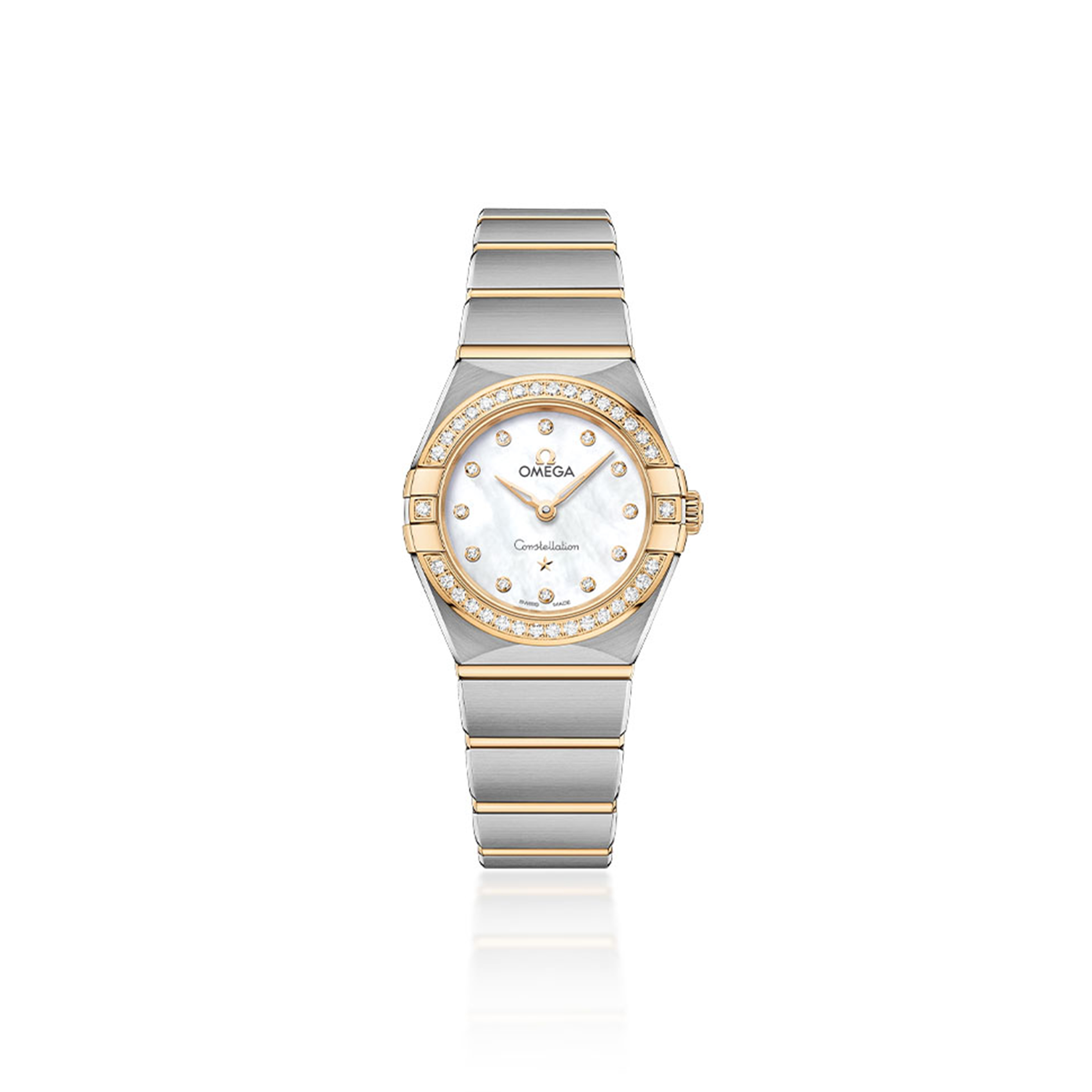 0me*ga constellation meteorite 25mm grey dial D1am0nd dots steel & yellow gold bracelet watch o13125256099002